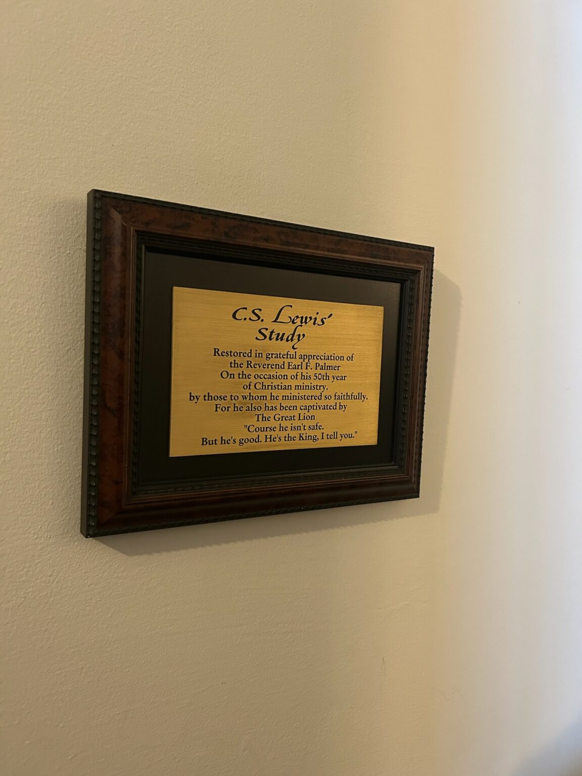 Plaque for C.S. Lewis' study.